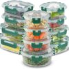 JoyJolt 24pc Fluted Glass Storage Containers with Lids. 12 Airtight, Freezer Safe Food Storage Containers, Pantry Kitchen Storage Containers, Glass Meal Prep Containers for Lunch, Green