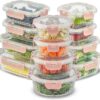 JoyJolt 24pc Fluted Glass Storage Containers with Lids. 12 Airtight, Freezer Safe Food Storage Containers, Pantry Kitchen Storage Containers, Glass Meal Prep Containers for Lunch, Pink