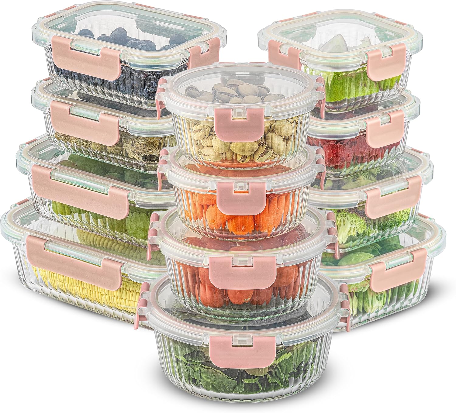 JoyJolt 24pc Fluted Glass Storage Containers with Lids. 12 Airtight, Freezer Safe Food Storage Containers, Pantry Kitchen Storage Containers, Glass Meal Prep Containers for Lunch, Pink JoyJolt 24pc Fluted Glass Storage Containers with Lids. 12 Airtight, Freezer Safe Food Storage Containers, Pantry Kitchen Storage Containers, Glass Meal Prep Containers for Lunch, Pink