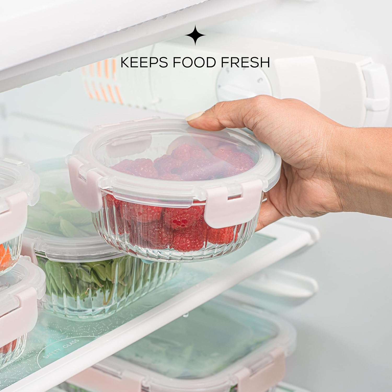 JoyJolt 24pc Fluted Glass Storage Containers with Lids. 12 Airtight, Freezer Safe Food Storage Containers, Pantry Kitchen Storage Containers, Glass Meal Prep Containers for Lunch, Pink6