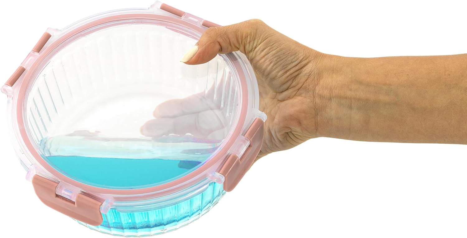 JoyJolt 24pc Fluted Glass Storage Containers with Lids. 12 Airtight, Freezer Safe Food Storage Containers, Pantry Kitchen Storage Containers, Glass Meal Prep Containers for Lunch, Pink9