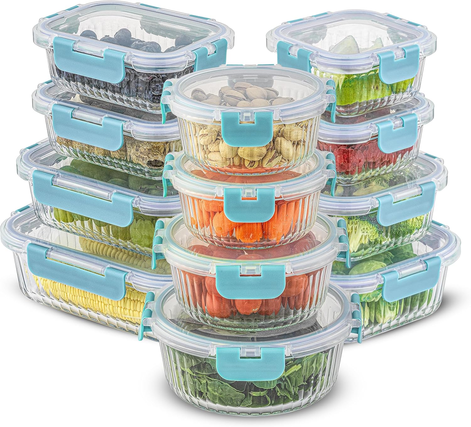 JoyJolt 24pc Fluted Glass Storage Containers with Lids. 12 Airtight, Freezer Safe Food Storage Containers, Pantry Kitchen Storage Containers, Glass Meal Prep Containers for Lunch JoyJolt 24pc Fluted Glass Storage Containers with Lids. 12 Airtight, Freezer Safe Food Storage Containers, Pantry Kitchen Storage Containers, Glass Meal Prep Containers for Lunch