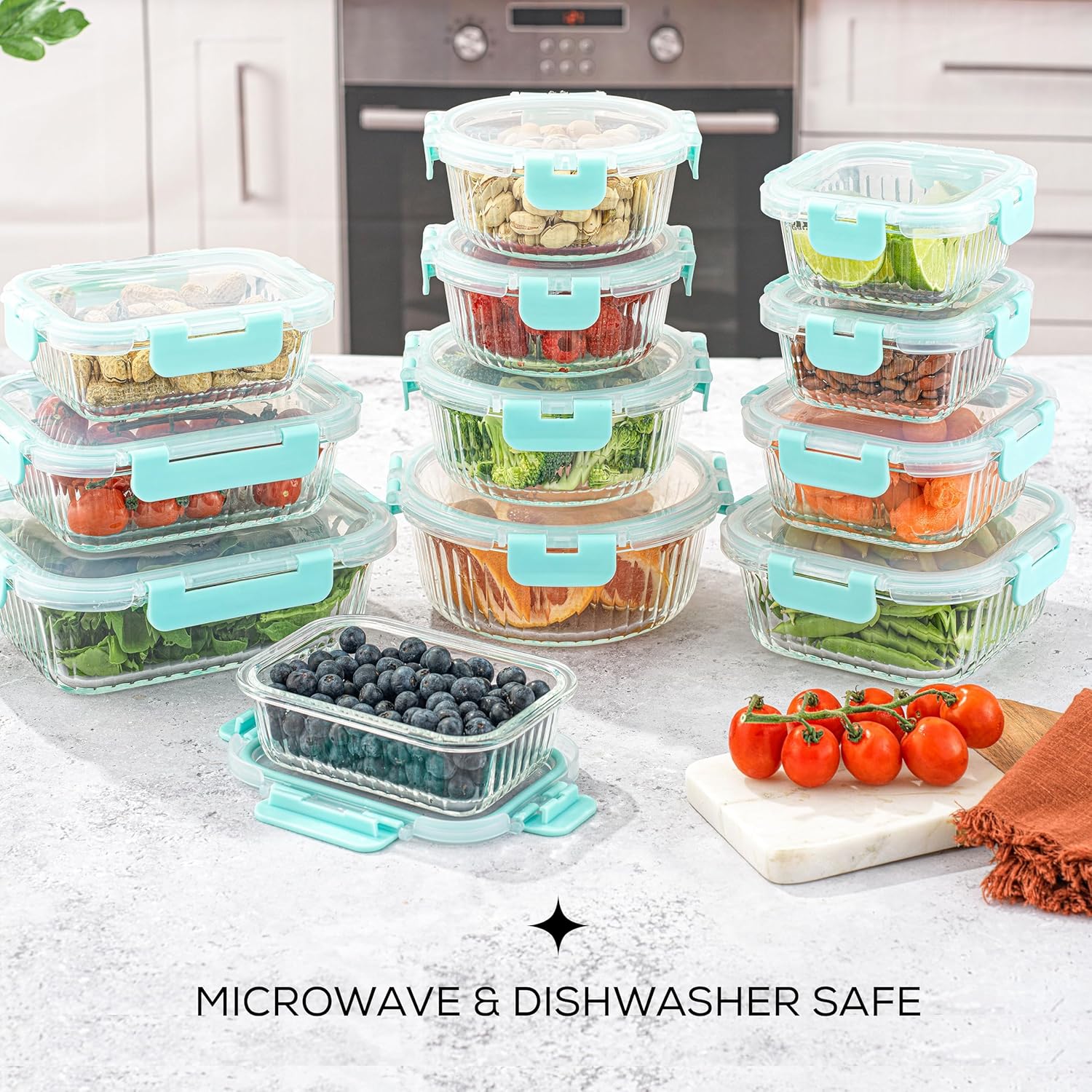 JoyJolt 24pc Fluted Glass Storage Containers with Lids. 12 Airtight, Freezer Safe Food Storage Containers, Pantry Kitchen Storage Containers, Glass Meal Prep Containers for Lunch1