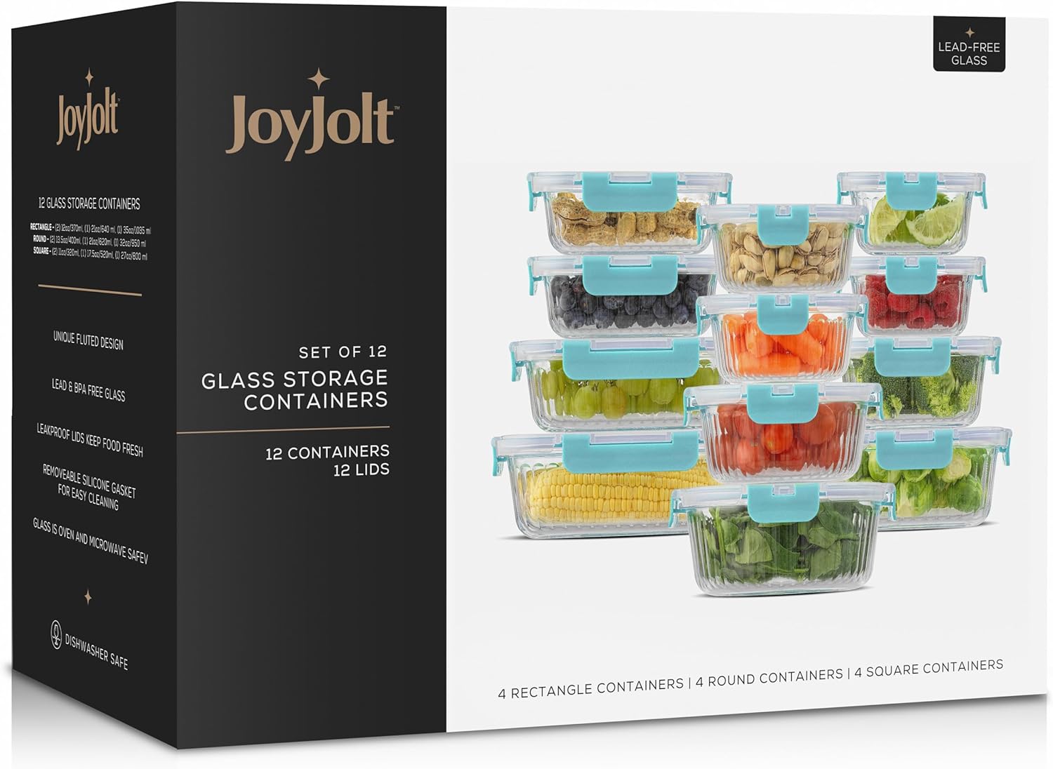 JoyJolt 24pc Fluted Glass Storage Containers with Lids. 12 Airtight, Freezer Safe Food Storage Containers, Pantry Kitchen Storage Containers, Glass Meal Prep Containers for Lunch7