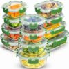 JoyJolt JoyFul 24pc Borosilicate Glass Storage Containers with Lids. 12 Airtight, Freezer Safe Food Storage Containers, Pantry Kitchen Storage Containers, Glass Meal Prep Container for Lunch, Green