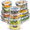 JoyJolt JoyFul 24pc Borosilicate Glass Storage Containers with Lids. 12 Airtight, Freezer Safe Food Storage Containers, Pantry Kitchen Storage Containers, Glass Meal Prep Container for Lunch, Grey