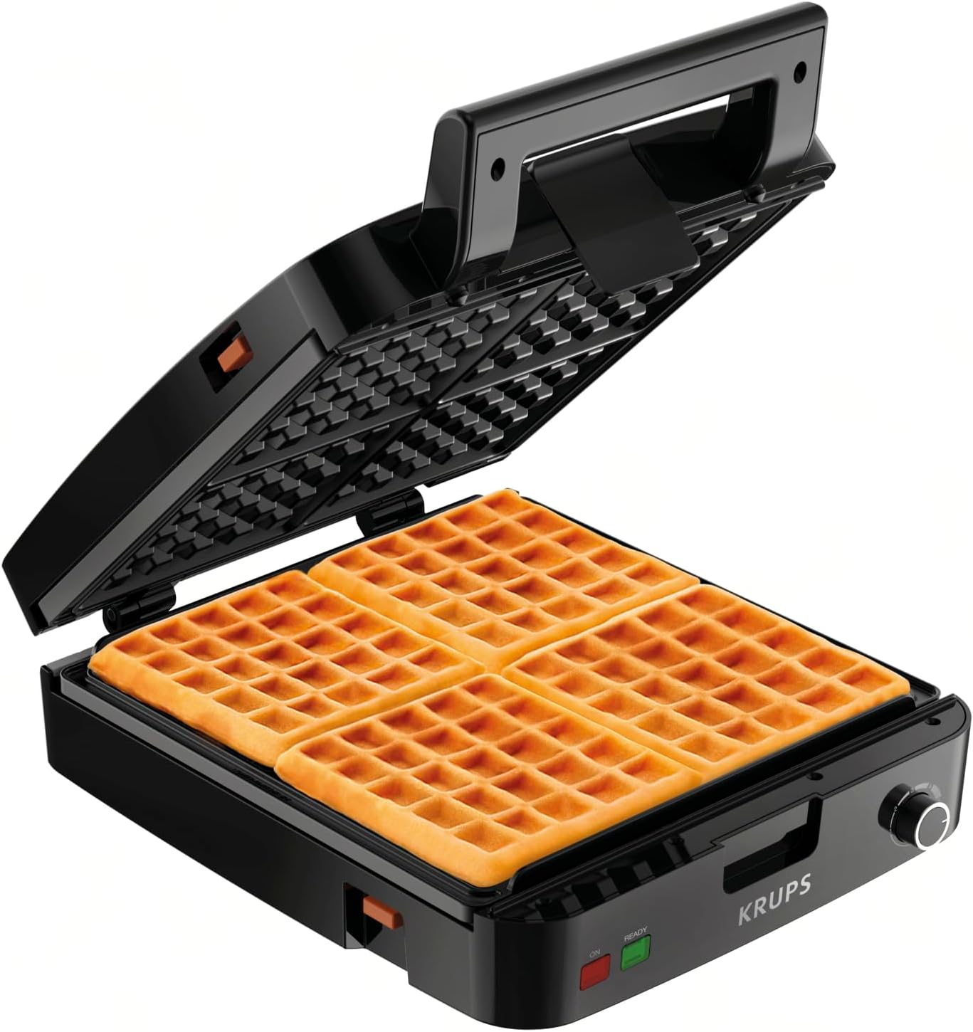 KRUPS Waffle Maker, Stainless Steel, 4 Slices, 1200 Watts Square, 5 Browning Levels, Removable Plates, Dishwasher Safe, Belgian Waffle Silver and Black KRUPS Waffle Maker, Stainless Steel, 4 Slices, 1200 Watts Square, 5 Browning Levels, Removable Plates, Dishwasher Safe, Belgian Waffle Silver and Black