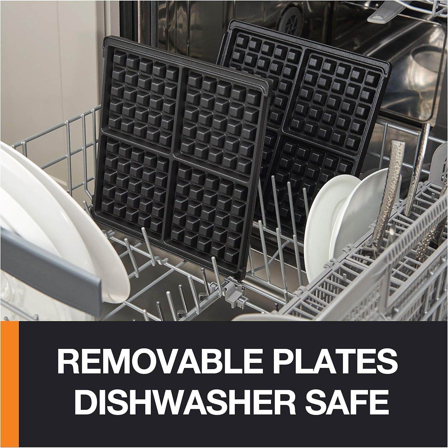 KRUPS Waffle Maker, Stainless Steel, 4 Slices, 1200 Watts Square, 5 Browning Levels, Removable Plates, Dishwasher Safe, Belgian Waffle Silver and Black5