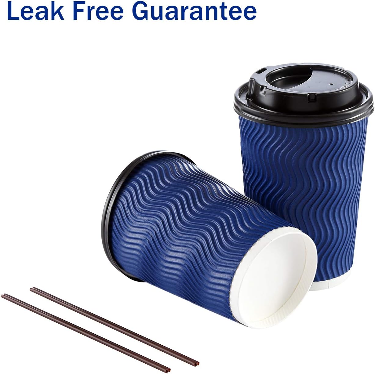 Kindpack Disposable Coffee Cups with Lids and Straws 12 oz (90 Set) - Hot Paper Coffee Togo Cup with Lid To Go for Hot Cold Beverages Espresso Tea Water Insulated Reusable Durable Drinks Ripple Cups3
