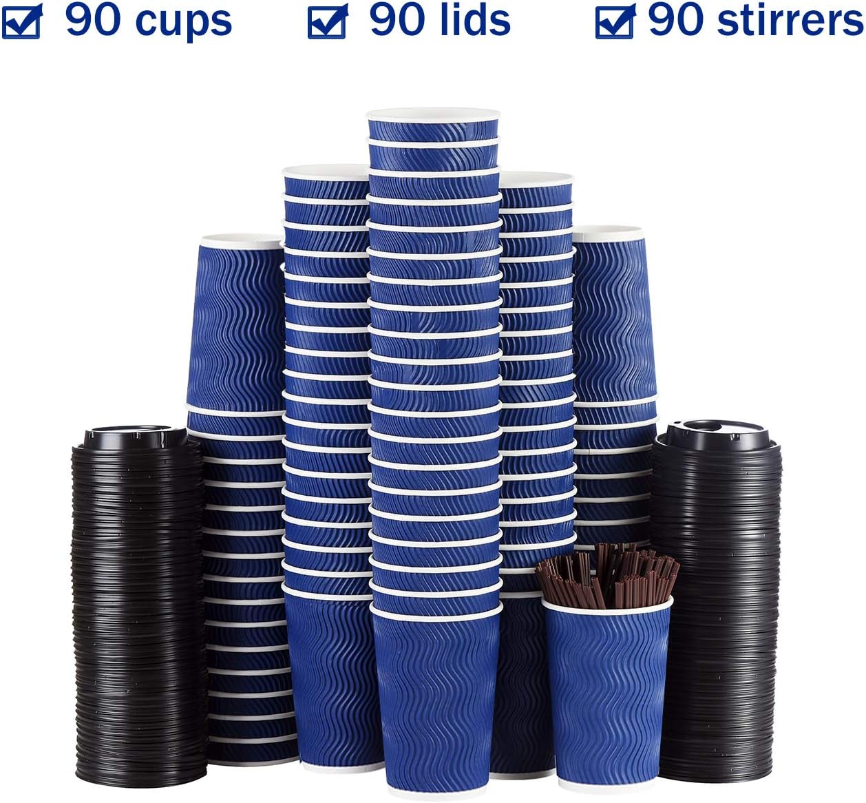 Kindpack Disposable Coffee Cups with Lids and Straws 12 oz (90 Set) - Hot Paper Coffee Togo Cup with Lid To Go for Hot Cold Beverages Espresso Tea Water Insulated Reusable Durable Drinks Ripple Cups6