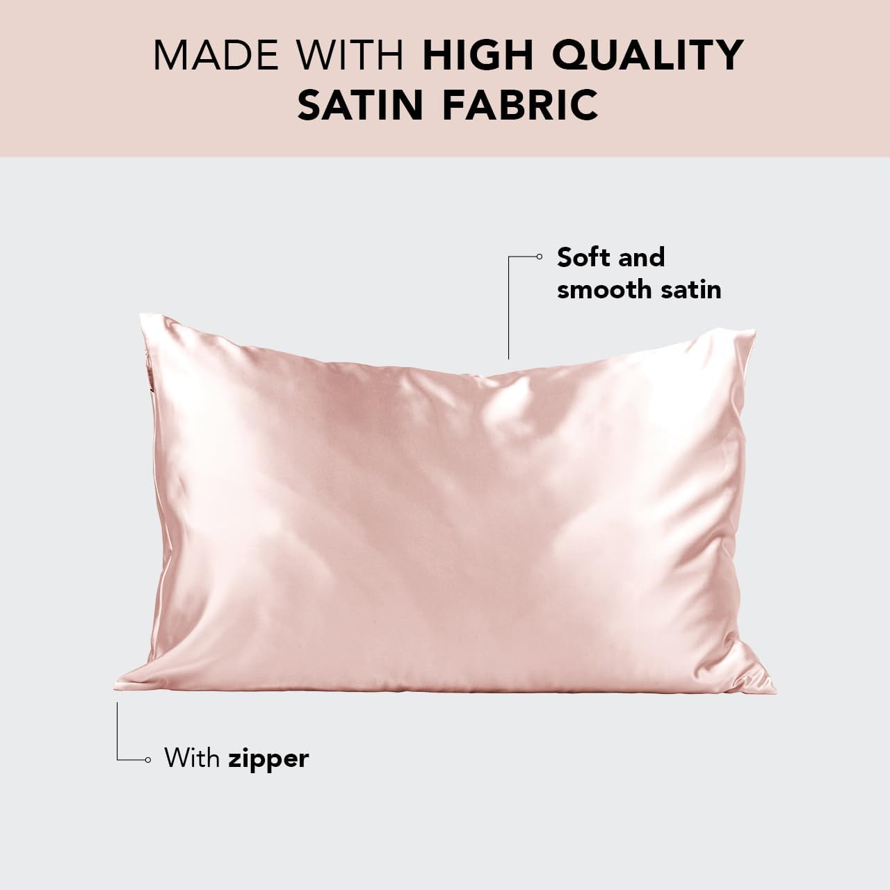Kitsch Satin Pillowcase with Zipper for Hair and Skin Queen Size, Softer Than Silk Pillow Cases, 2 Pack Cooling Pillow Covers, Machine Washable, Satin Pillow Cases Standard Size Set of 2 19 x26 Blush1