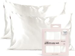 Kitsch Satin Pillowcase with Zipper for Hair and Skin Queen Size, Softer Than Silk Pillow Cases, 2 Pack Cooling Pillow Covers, Machine Washable, Satin Pillow Cases Standard Size Set of 2 19"x26" Ivory