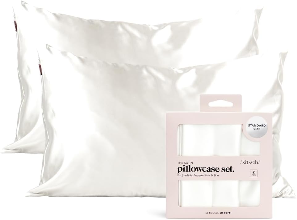 Kitsch Satin Pillowcase with Zipper for Hair and Skin Queen Size, Softer Than Silk Pillow Cases, 2 Pack Cooling Pillow Covers, Machine Washable, Satin Pillow Cases Standard Size Set of 2 19 x26 Ivory Kitsch Satin Pillowcase with Zipper for Hair and Skin Queen Size, Softer Than Silk Pillow Cases, 2 Pack Cooling Pillow Covers, Machine Washable, Satin Pillow Cases Standard Size Set of 2 19"x26" Ivory