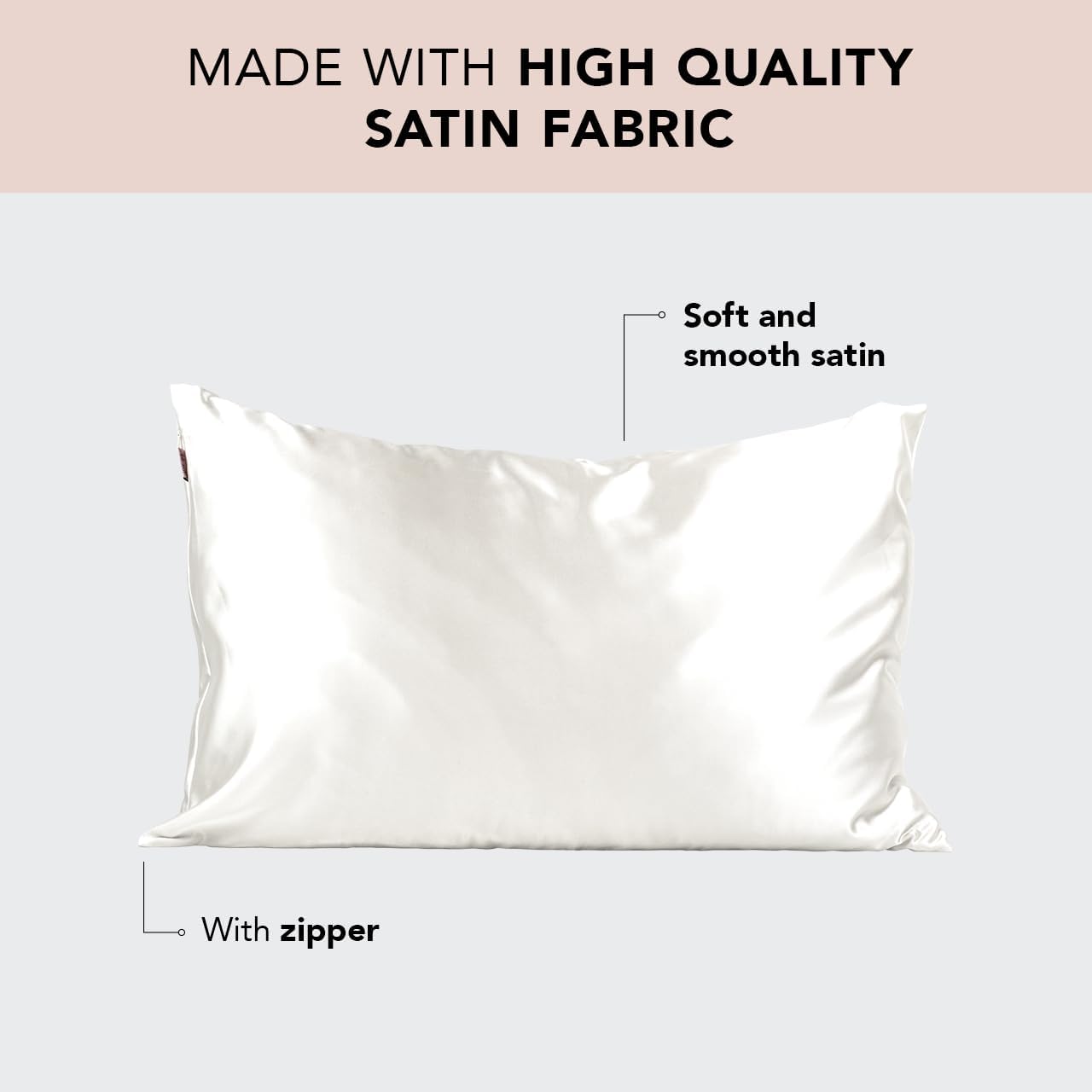 Kitsch Satin Pillowcase with Zipper for Hair and Skin Queen Size, Softer Than Silk Pillow Cases, 2 Pack Cooling Pillow Covers, Machine Washable, Satin Pillow Cases Standard Size Set of 2 19 x26 Ivory1