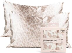 Kitsch Satin Pillowcase with Zipper for Hair and Skin Queen, Softer Than Silk Pillow Cases, 2 Pack Cooling Pillow Covers, Machine Washable, Satin Pillow Cases Standard Size Set of 2 19"x26" (Leopard)