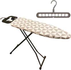 Lightweight Iron Board, Safety Iron Holder, Bonus Built-in Smart Hanger & Extra Clothes Hanger, Foldable Ironing Board Standard Size, Heavy Duty Compact Iron Table Ironing Board (13x43)