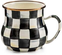MACKENZIE-CHILDS Enamel Mug, Cute Enamelware Coffee Mug or Tea Mug, 16 Ounces, Unique Drinkware, Courtly Check