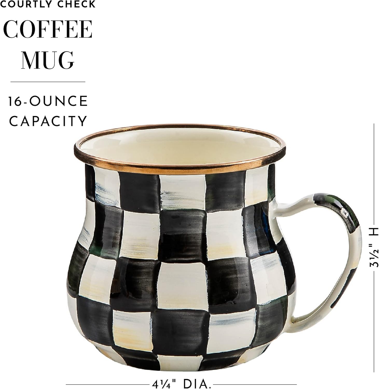 MACKENZIE-CHILDS Enamel Mug, Cute Enamelware Coffee Mug or Tea Mug, 16 Ounces, Unique Drinkware, Courtly Check4