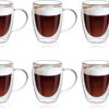 MEWAY 12oz/6 pack Coffee Mugs,Clear Glass Double Wall Cup with handle for Coffee, Tea, Latte, Cappuccino (12 oz，6)
