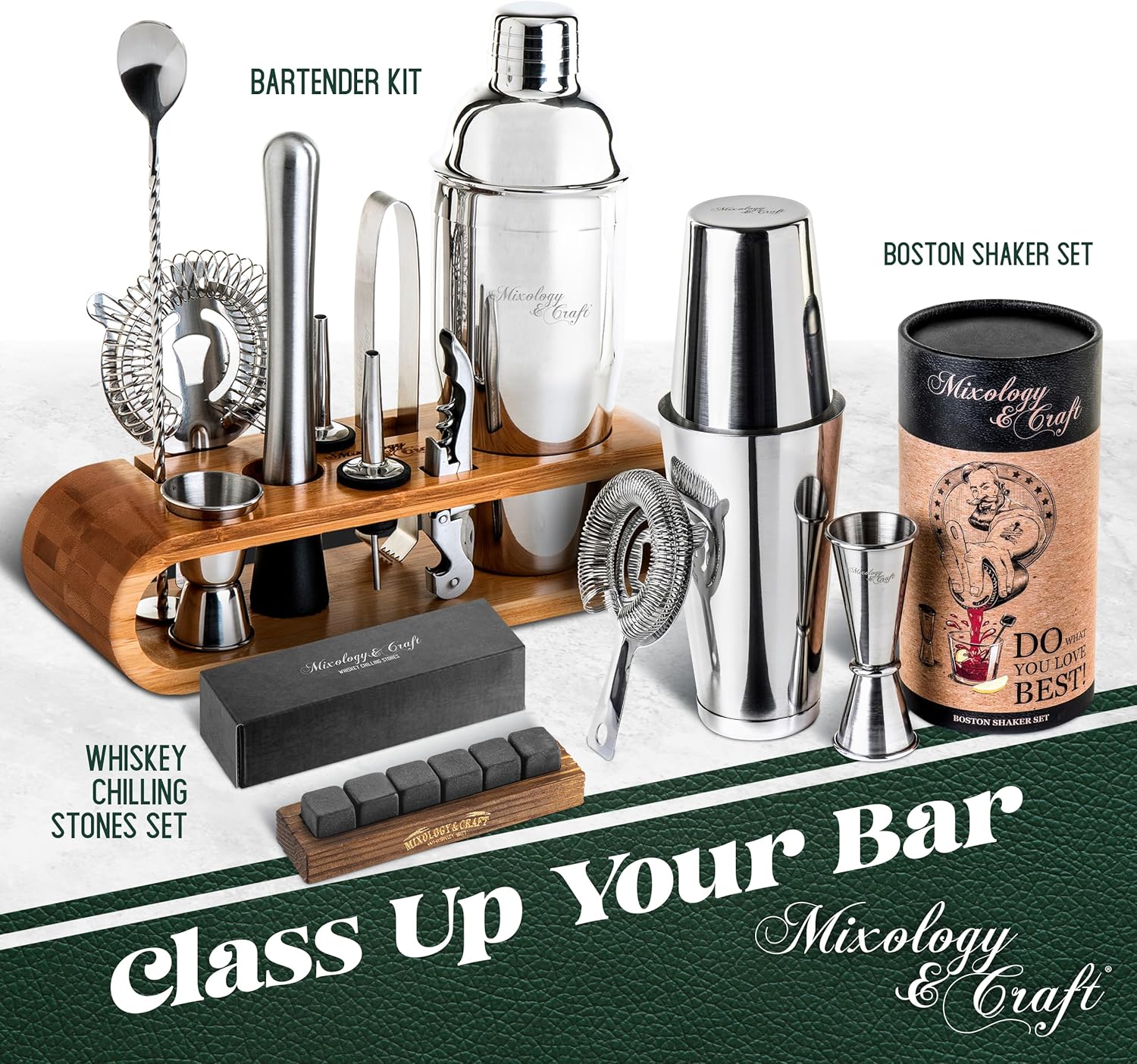 Mixology Bartender Kit 10-Piece Bar Tool Set with Bamboo Stand Perfect Home Bartending Kit and Martini Cocktail Shaker Set for a Perfect Drink Mixing Experience Fun Housewarming Gift (Silver)-