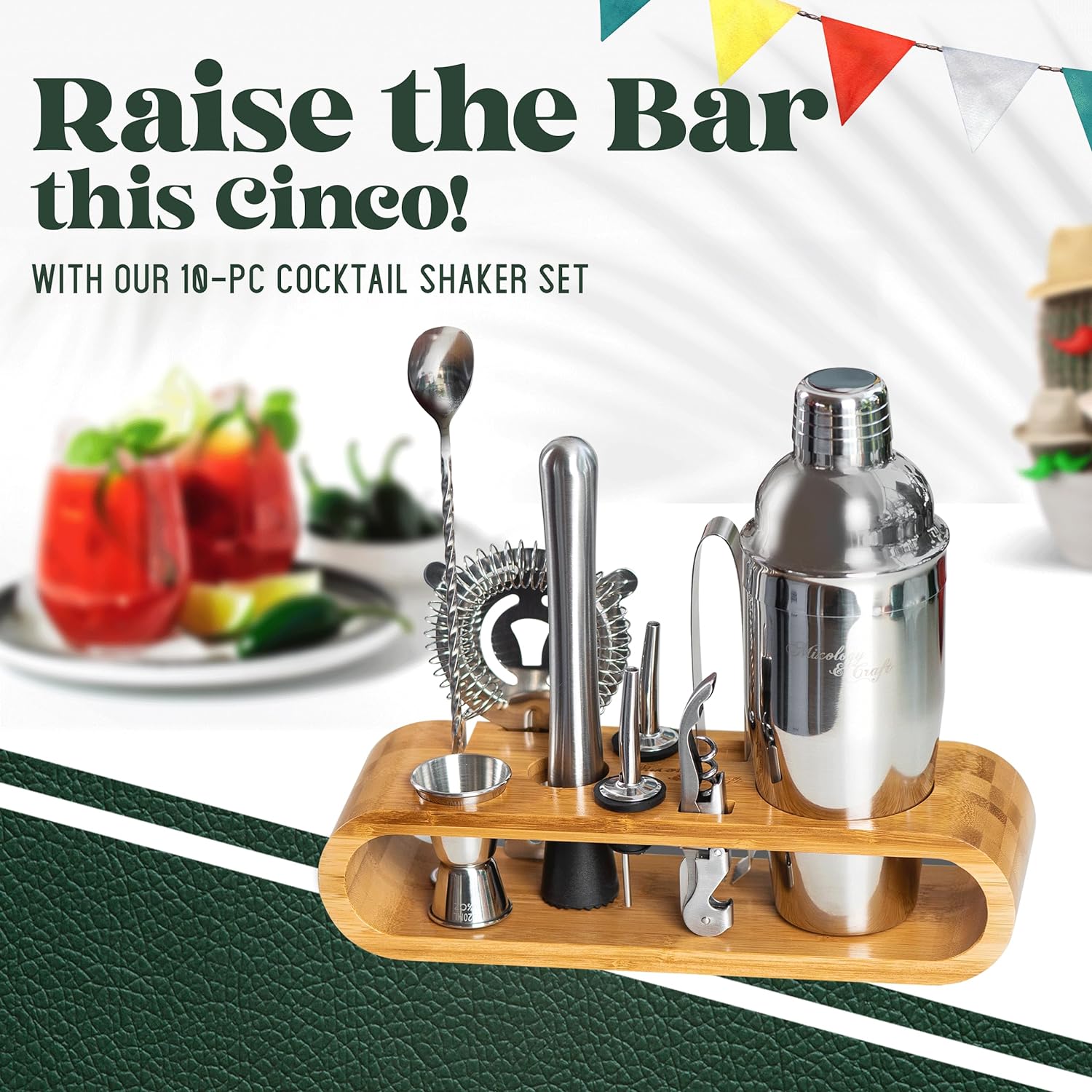 Mixology Bartender Kit 10-Piece Bar Tool Set with Bamboo Stand Perfect Home Bartending Kit and Martini Cocktail Shaker Set for a Perfect Drink Mixing Experience Fun Housewarming Gift (Silver)1