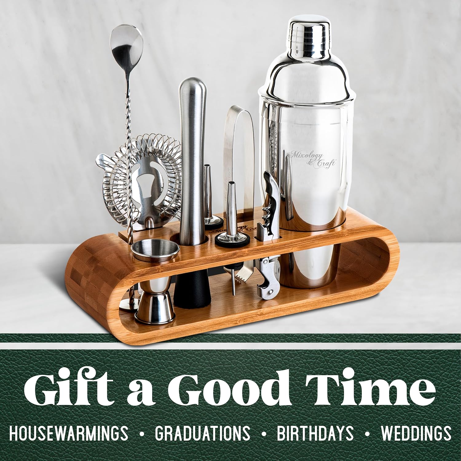 Mixology Bartender Kit 10-Piece Bar Tool Set with Bamboo Stand Perfect Home Bartending Kit and Martini Cocktail Shaker Set for a Perfect Drink Mixing Experience Fun Housewarming Gift (Silver)8