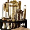 Mixology & Craft Bartender Kit - 15 Piece Set Including Cocktail Shaker and Bar Accessories, Perfect for Drink Mixing at Home, Plus Exclusive Recipe Cards, Gold, Black Bamboo