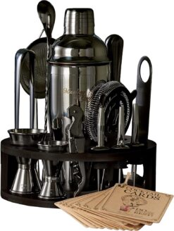 Mixology & Craft Bartender Kit - 15 Piece Set Including Cocktail Shaker and Bar Accessories, Perfect for Drink Mixing at Home, Plus Exclusive Recipe Cards, Gun Metal, Black Bamboo