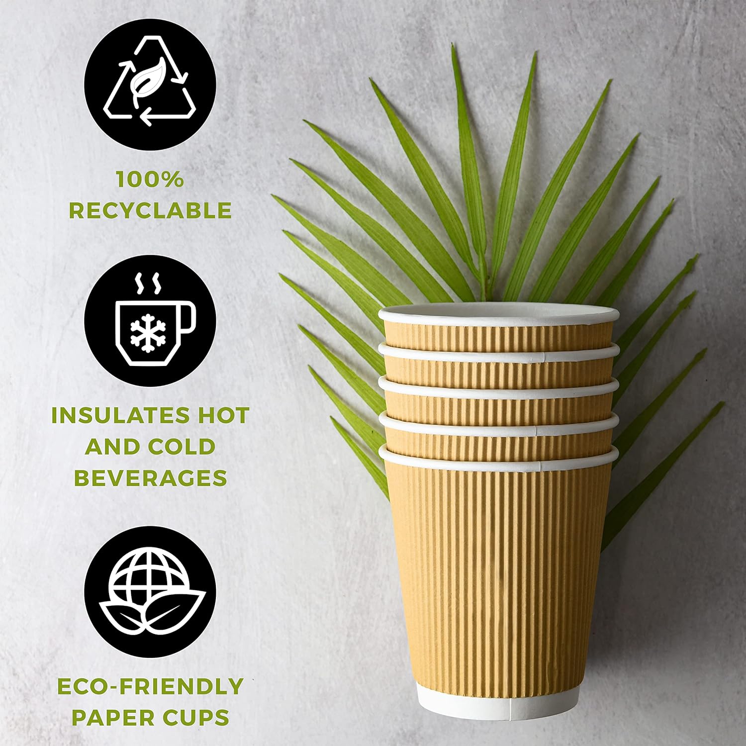 NYHI Set of 150 Ripple Insulated Kraft 12 oz Paper Cups Coffee Tea Hot Cups Recyclable 3 Layer Rippled Wall For Better Insulation Perfect for Cappuccino Hot Coco or Iced Drinks2