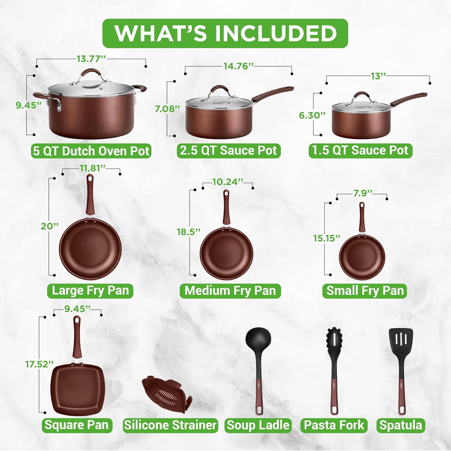 NutriChef 20 Piece Professional Home Kitchen Cookware and Bakeware, Pots and Pans Set Non Stick Kitchenware, Cool-Touch Handles, Safe for Gas, Electric, Induction Cooktops, Easy Clean, Brown3