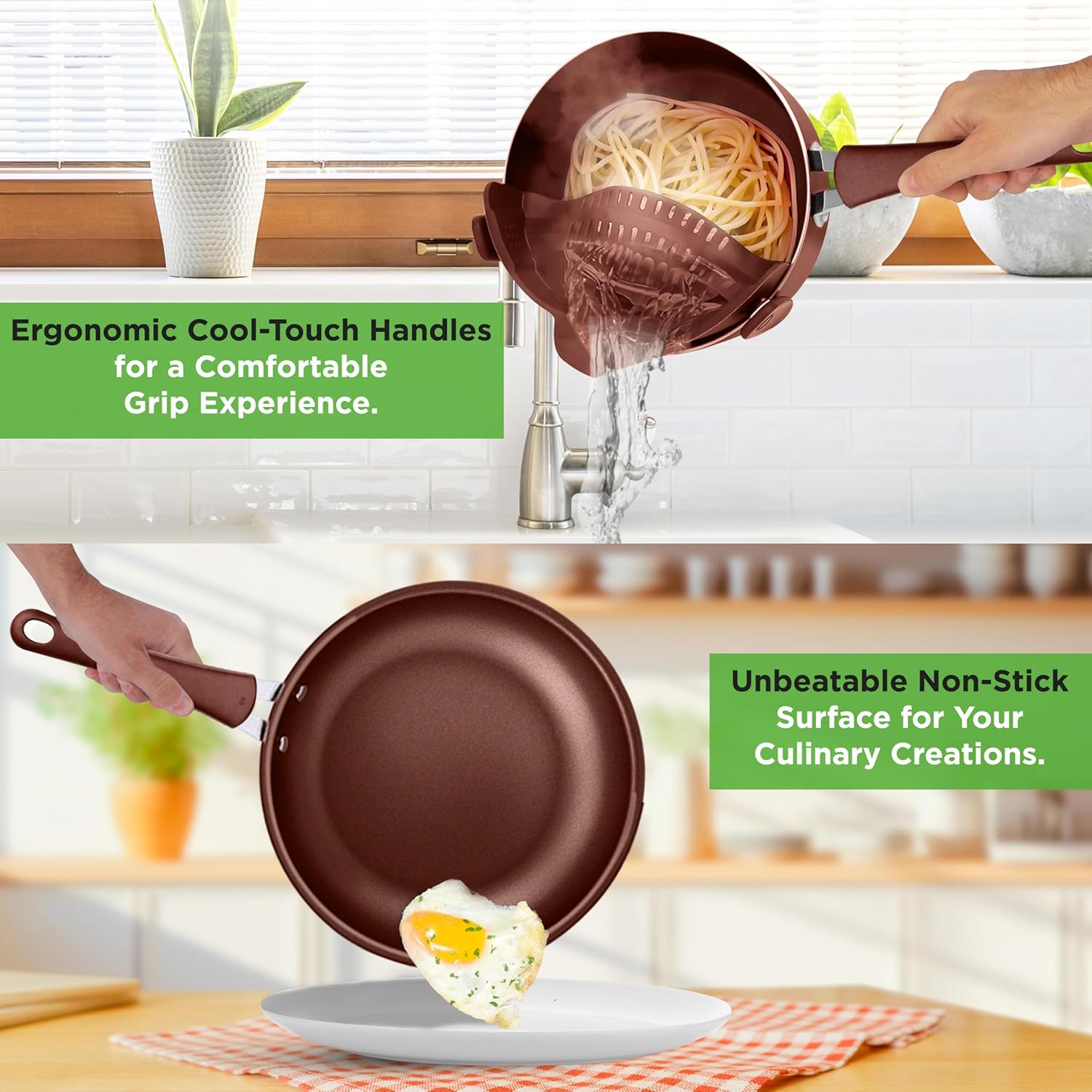 NutriChef 20 Piece Professional Home Kitchen Cookware and Bakeware, Pots and Pans Set Non Stick Kitchenware, Cool-Touch Handles, Safe for Gas, Electric, Induction Cooktops, Easy Clean, Brown7