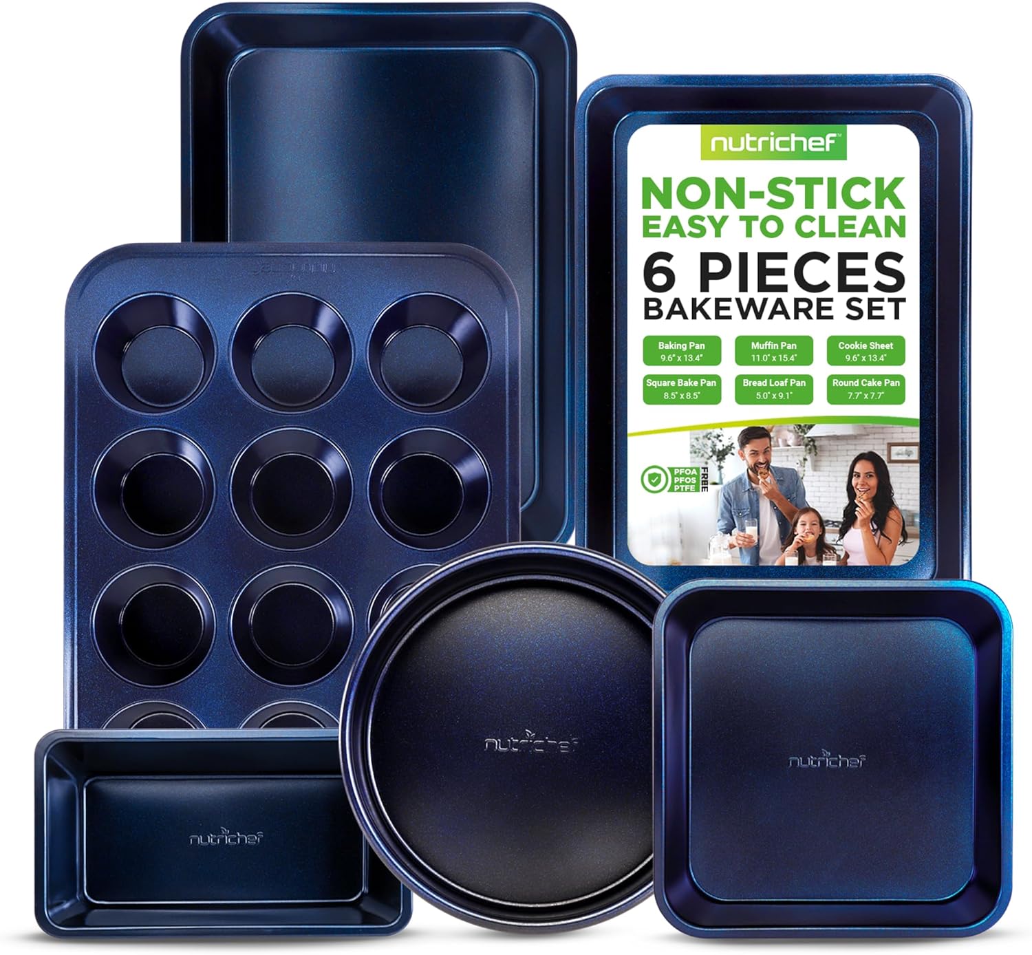 NutriChef 6-Piece Non-Stick Baking Pans - Carbon Steel Baking Trays with Nonstick Coating - Includes Muffin Pan, Loaf Pan, Cookie Sheets, & Round Pan - Restaurant Quality Baking Set, Dishwasher Safe NutriChef 6-Piece Non-Stick Baking Pans - Carbon Steel Baking Trays with Nonstick Coating - Includes Muffin Pan, Loaf Pan, Cookie Sheets, & Round Pan - Restaurant Quality Baking Set, Dishwasher Safe