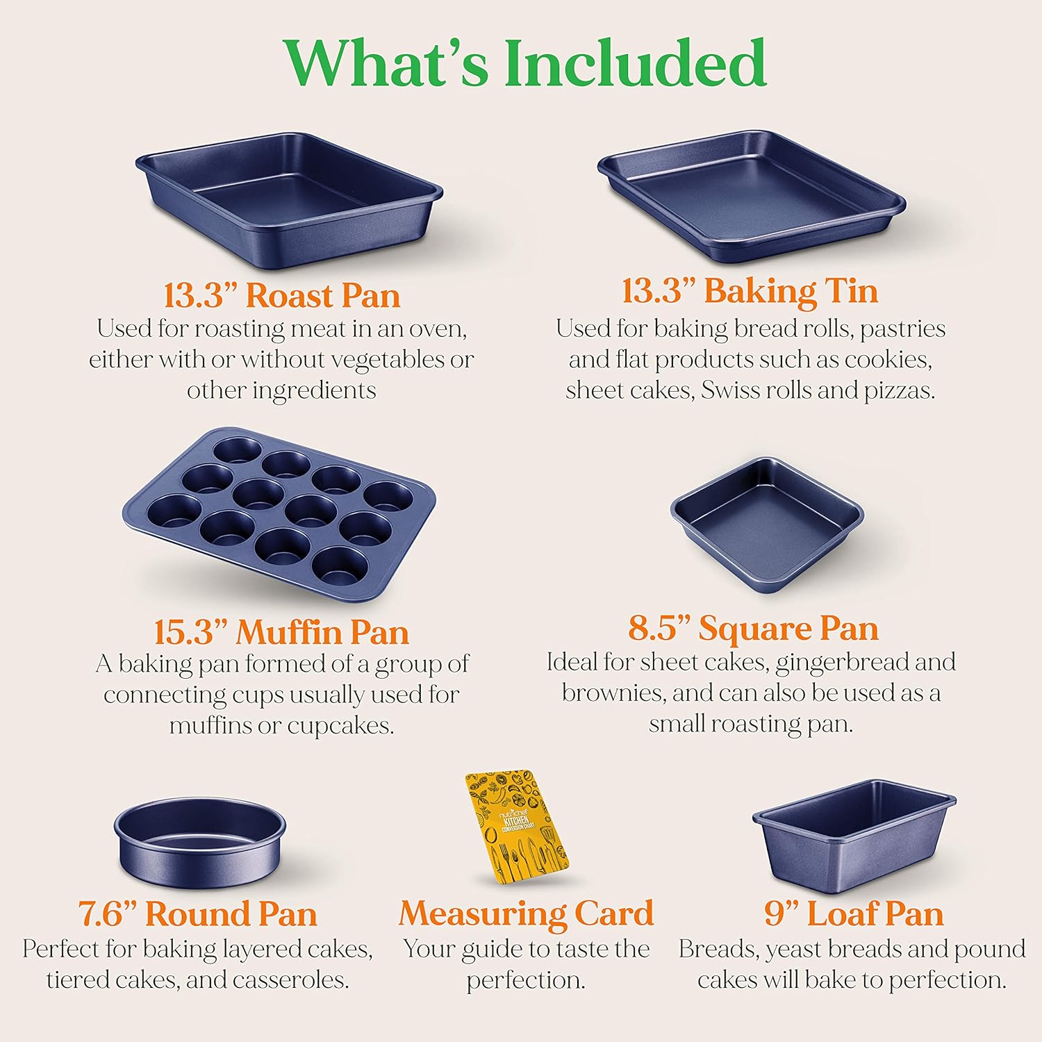 NutriChef 6-Piece Non-Stick Baking Pans - Carbon Steel Baking Trays with Nonstick Coating - Includes Muffin Pan, Loaf Pan, Cookie Sheets, & Round Pan - Restaurant Quality Baking Set, Dishwasher Safe1