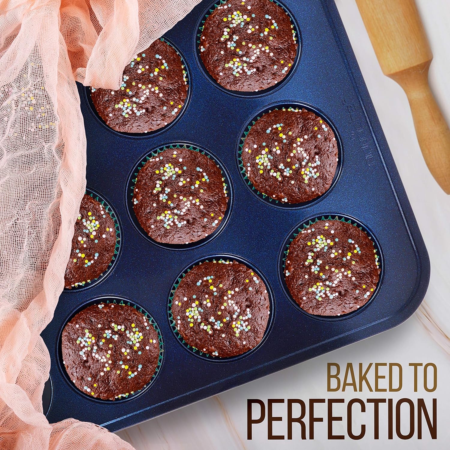 NutriChef 6-Piece Non-Stick Baking Pans - Carbon Steel Baking Trays with Nonstick Coating - Includes Muffin Pan, Loaf Pan, Cookie Sheets, & Round Pan - Restaurant Quality Baking Set, Dishwasher Safe7