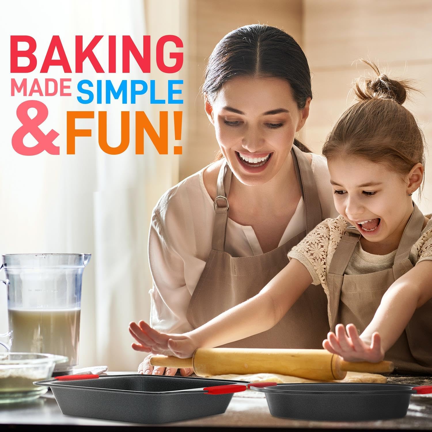 NutriChef Non-Stick Kitchen Oven Baking Pans-Deluxe & Stylish Nonstick Gray Coating Inside Outside, Commercial Grade Restaurant Quality Metal Bakeware with Red Silicone Handles NCSBS8S, 8 Piece Set4