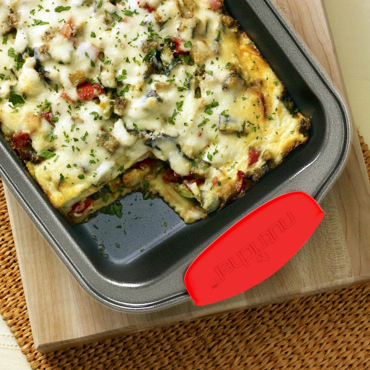 NutriChef Non-Stick Kitchen Oven Baking Pans-Deluxe & Stylish Nonstick Gray Coating Inside Outside, Commercial Grade Restaurant Quality Metal Bakeware with Red Silicone Handles NCSBS8S, 8 Piece Set56