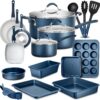 NutriChef Professional 20 Pc Kitchen Set in Navy Blue - Durable Non-Stick Pots and Pans with Bakeware Set, Compatible with Any Cooktop, Easy Clean, Cool-Touch Handles