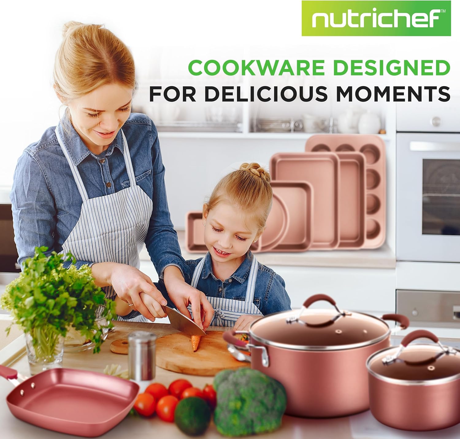 Nutrichef 20 Piece Professional Home Kitchen Cookware and Bakeware, Pots and Pans Set Non Stick Kitchenware, Cool-Touch Handles, Non Toxic, Safe for Gas, Electric, Induction Cooktops, Easy Clean-