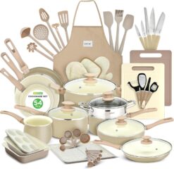 Nutrichef 54-Piece Marble Non-Stick Cookware and Bakeware Set, Professional Home Kitchen Collection with Multi-Sized Pots, Pans, and Heat-Resistant Tools