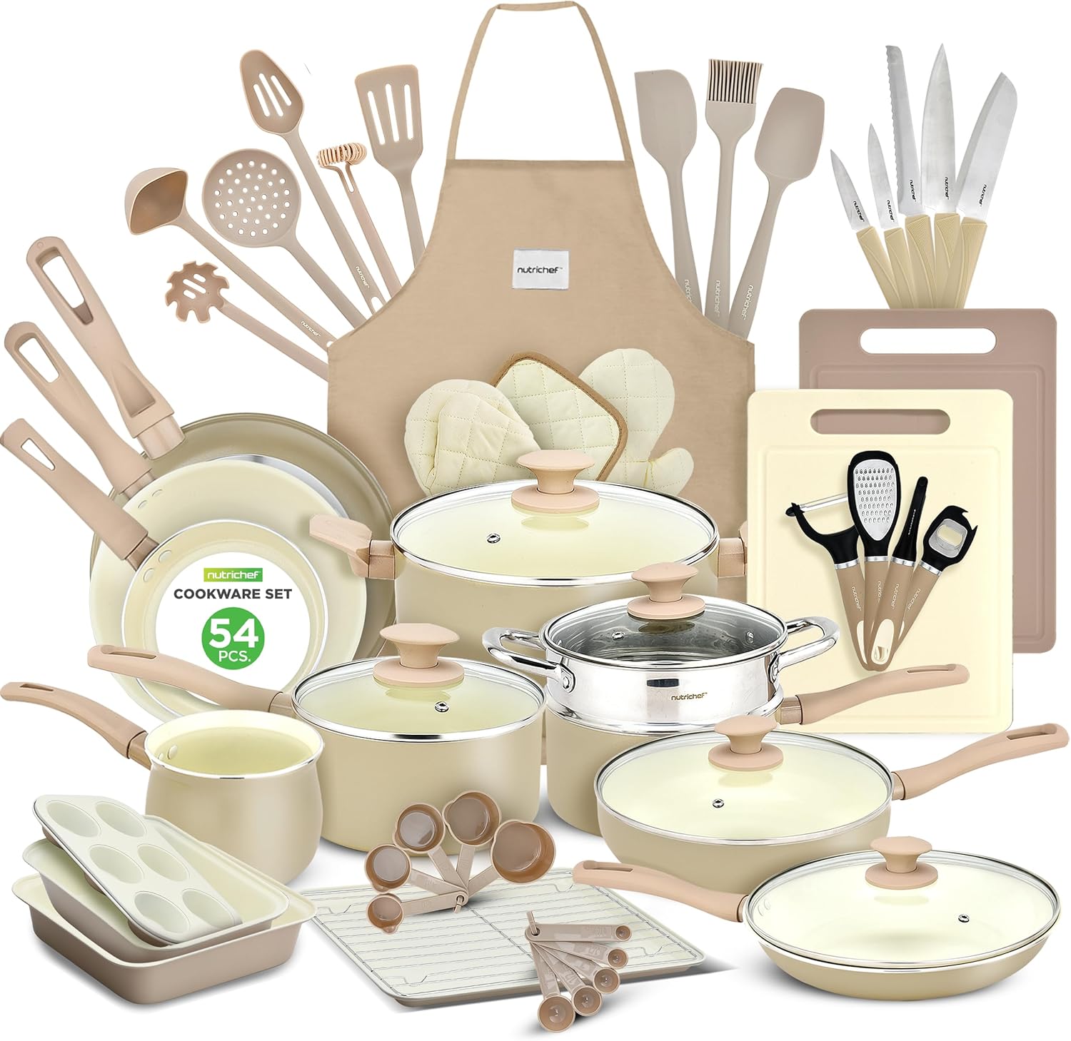 Nutrichef 54-Piece Marble Non-Stick Cookware and Bakeware Set, Professional Home Kitchen Collection with Multi-Sized Pots, Pans, and Heat-Resistant Tools Nutrichef 54-Piece Marble Non-Stick Cookware and Bakeware Set, Professional Home Kitchen Collection with Multi-Sized Pots, Pans, and Heat-Resistant Tools