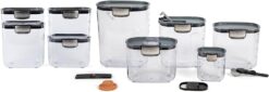 Progressive International ProKeeper+ Piece Clear Plastic Airtight Food Flour and Sugar Baker's Kitchen Storage Organization Container Canister Set with Magnetic Accessories (13-Piece)