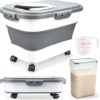 Rice Storage Containers, Collapsible 20 to 30Lbs Food Storage Bin Dispenser with Rolling Wheel and Clear Airtight Lid, BPA Free Flour, Sugar, Cereal and Dog Cat Pet food Containers