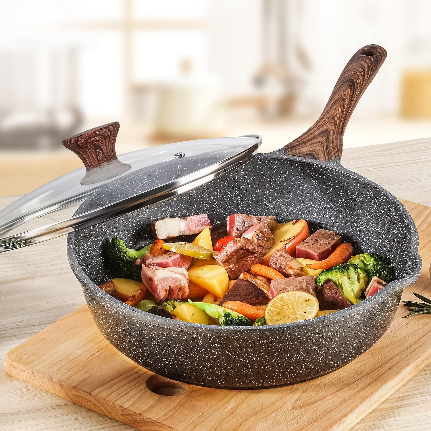 SENSARTE Nonstick Deep Frying Pan Skillet, 11-inch Saute Pan with Lid, Stay-cool Handle, Chef Pan Healthy Stone Cookware Cooking Pan, Induction Compatible, PFOA Free0