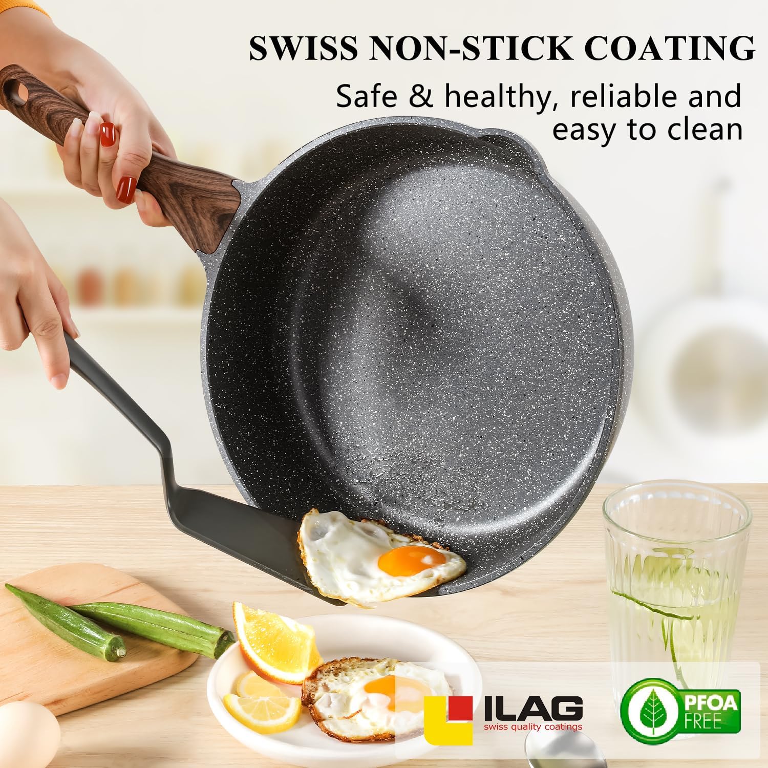 SENSARTE Nonstick Deep Frying Pan Skillet, 11-inch Saute Pan with Lid, Stay-cool Handle, Chef Pan Healthy Stone Cookware Cooking Pan, Induction Compatible, PFOA Free1