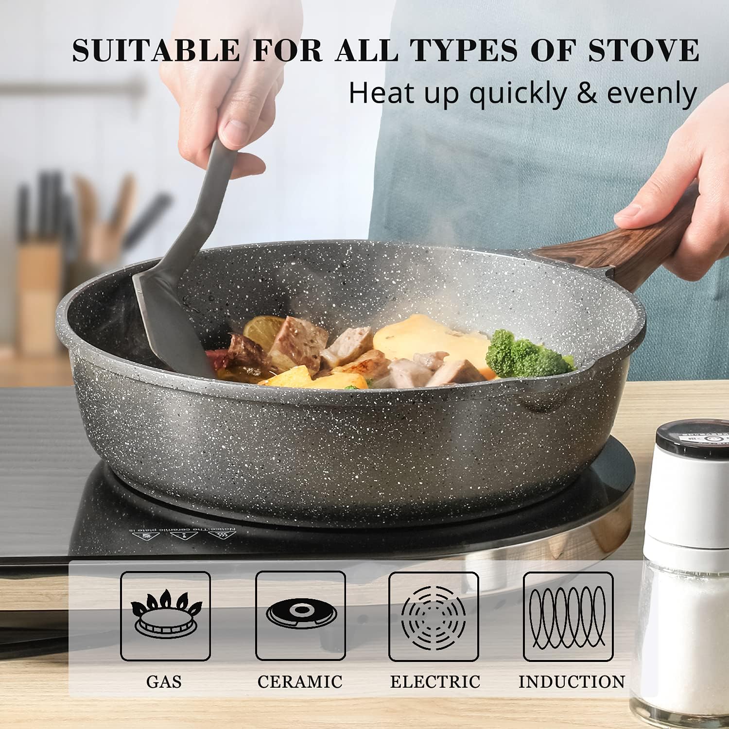 SENSARTE Nonstick Deep Frying Pan Skillet, 11-inch Saute Pan with Lid, Stay-cool Handle, Chef Pan Healthy Stone Cookware Cooking Pan, Induction Compatible, PFOA Free5