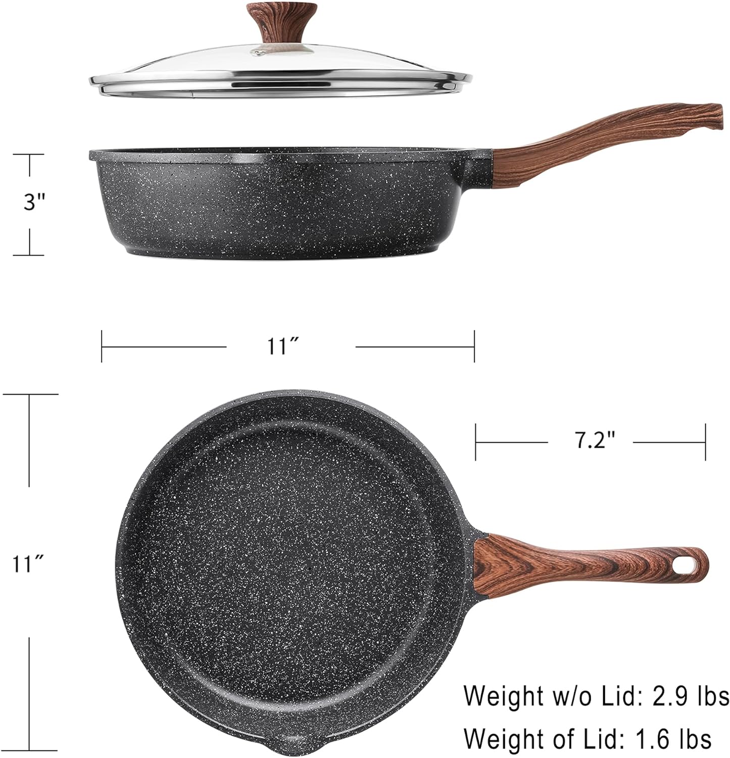 SENSARTE Nonstick Deep Frying Pan Skillet, 11-inch Saute Pan with Lid, Stay-cool Handle, Chef Pan Healthy Stone Cookware Cooking Pan, Induction Compatible, PFOA Free7