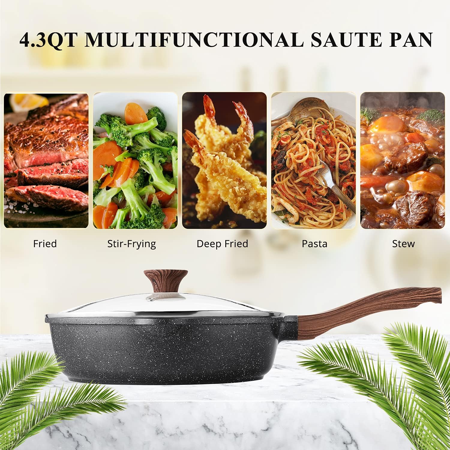SENSARTE Nonstick Deep Frying Pan Skillet, 11-inch Saute Pan with Lid, Stay-cool Handle, Chef Pan Healthy Stone Cookware Cooking Pan, Induction Compatible, PFOA Free8