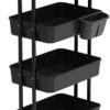 Simple Houseware 4-Tier Multifunctional Rolling Utility Cart with Hanging Buckets, Black