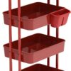 Simple Houseware 4-Tier Multifunctional Rolling Utility Cart with Hanging Buckets, Red