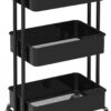 Simple Houseware Heavy Duty 3-Tier Metal Utility Rolling Cart, Black